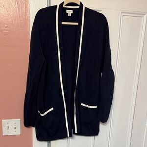 J. Crew Factory Black Cardigan with White Trim